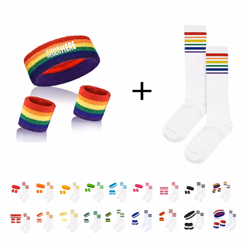 Colorful Rainbow Striped Sweatband Sock Set