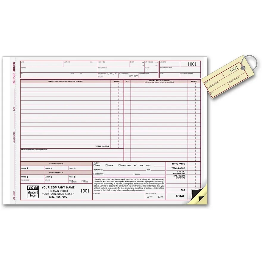Repair Order Forms With Key Tag 1