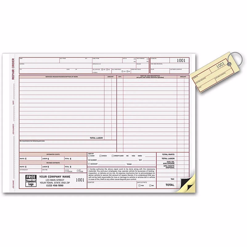 Repair Order Forms With Key Tag