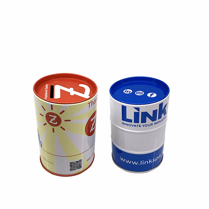 Round Metal Coin Can Tinplate Piggy Bank