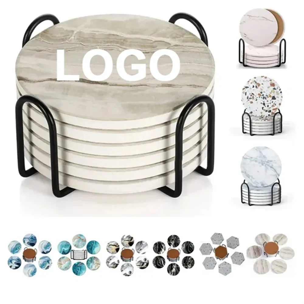 Marble Style Ceramic Drink Coaster for Tabletop Protection 1