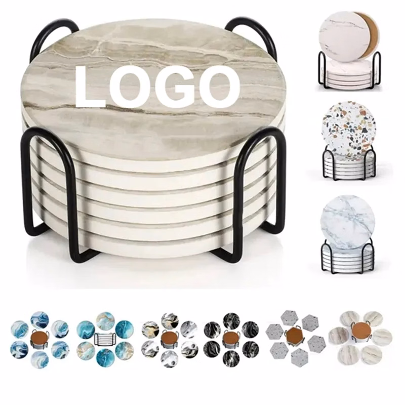 Marble Style Ceramic Drink Coaster for Tabletop Protection