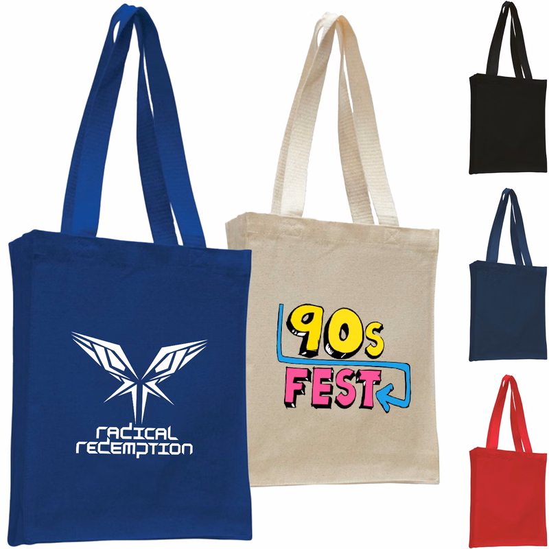 12 oz. Cotton Canvas Book Tote Bag with Gusset USA Decorated (10" x 12")