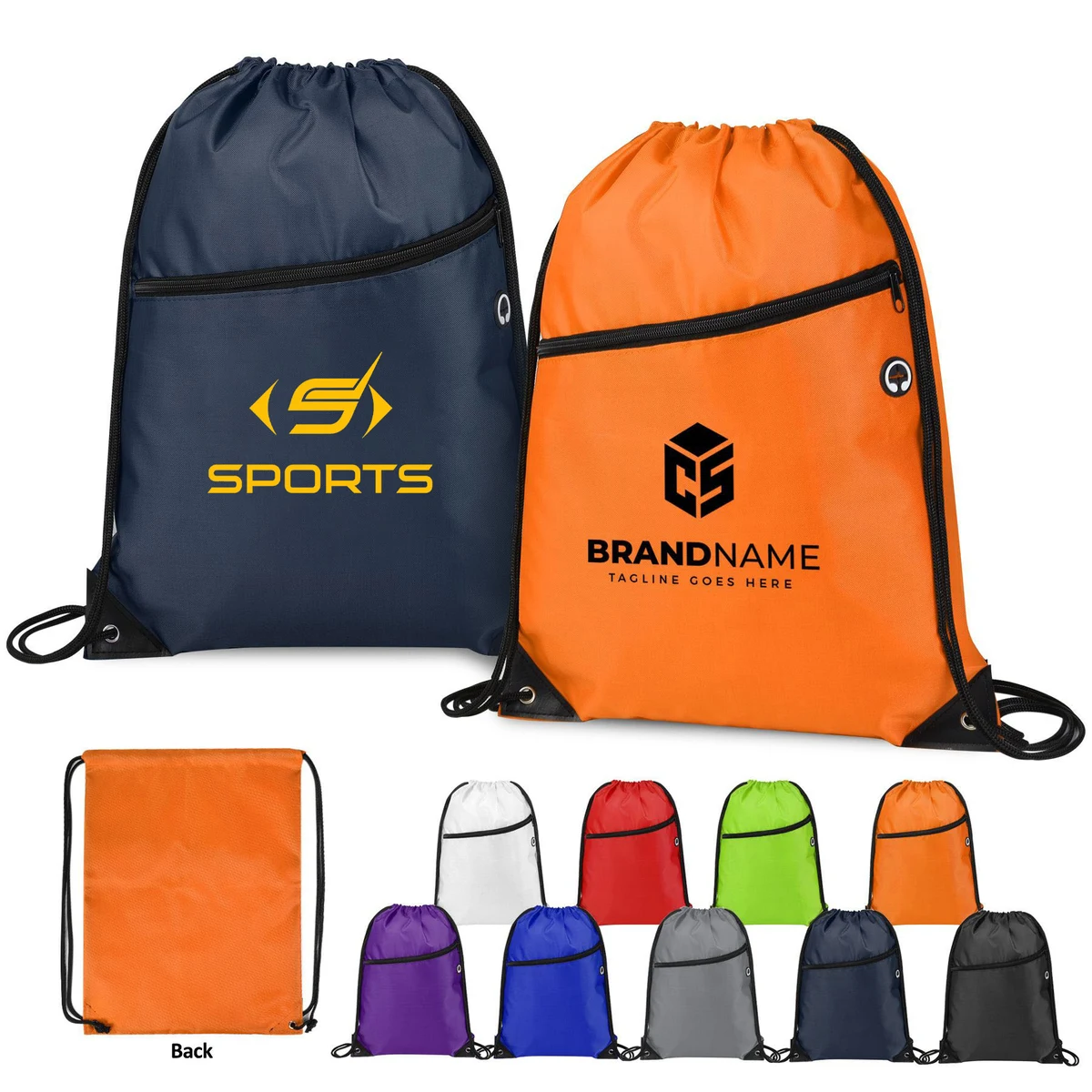 420D Heavy Duty Drawstring Backpack With Front Zipper 1