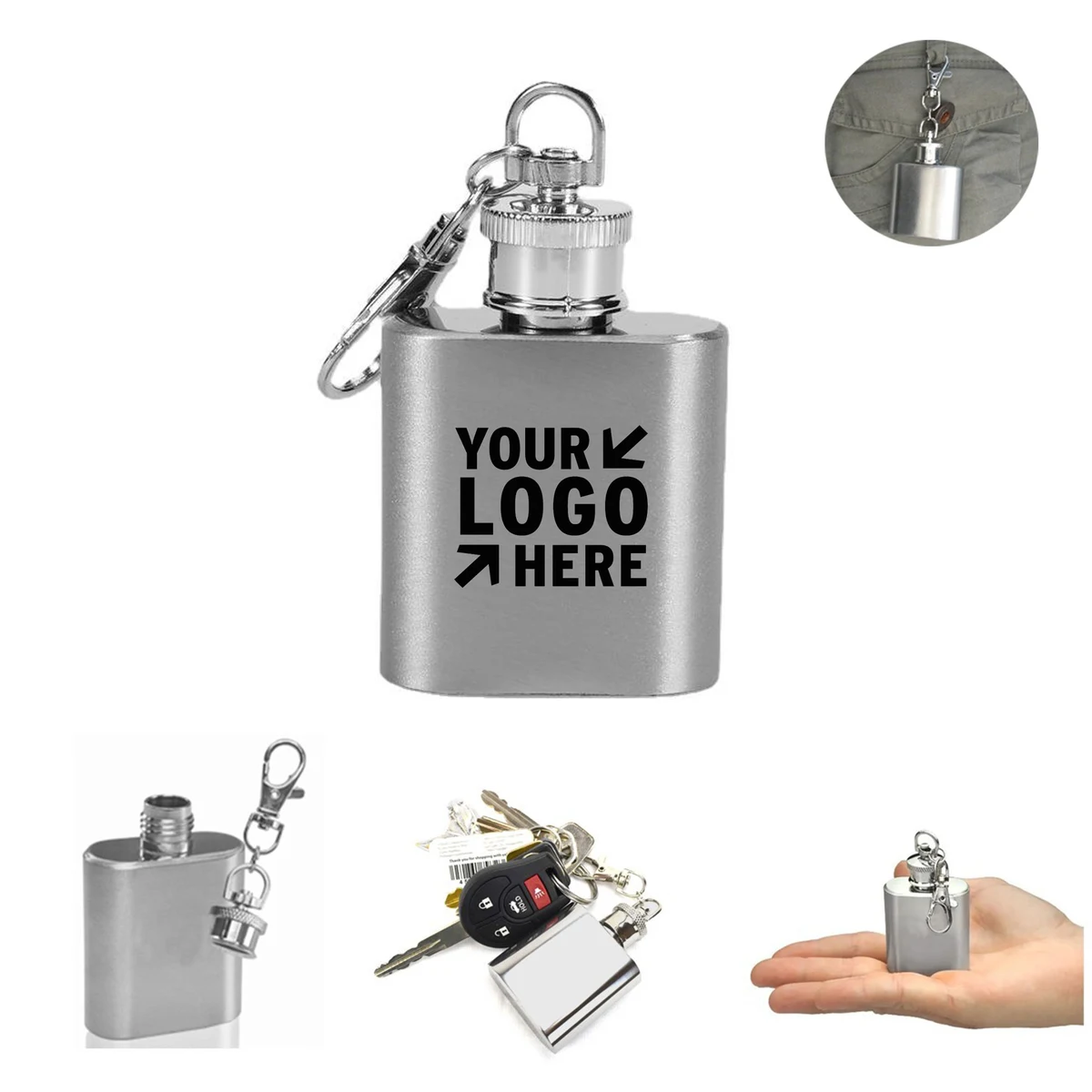 Mini 1oz Stainless Steel Hip Flask Keychain 1