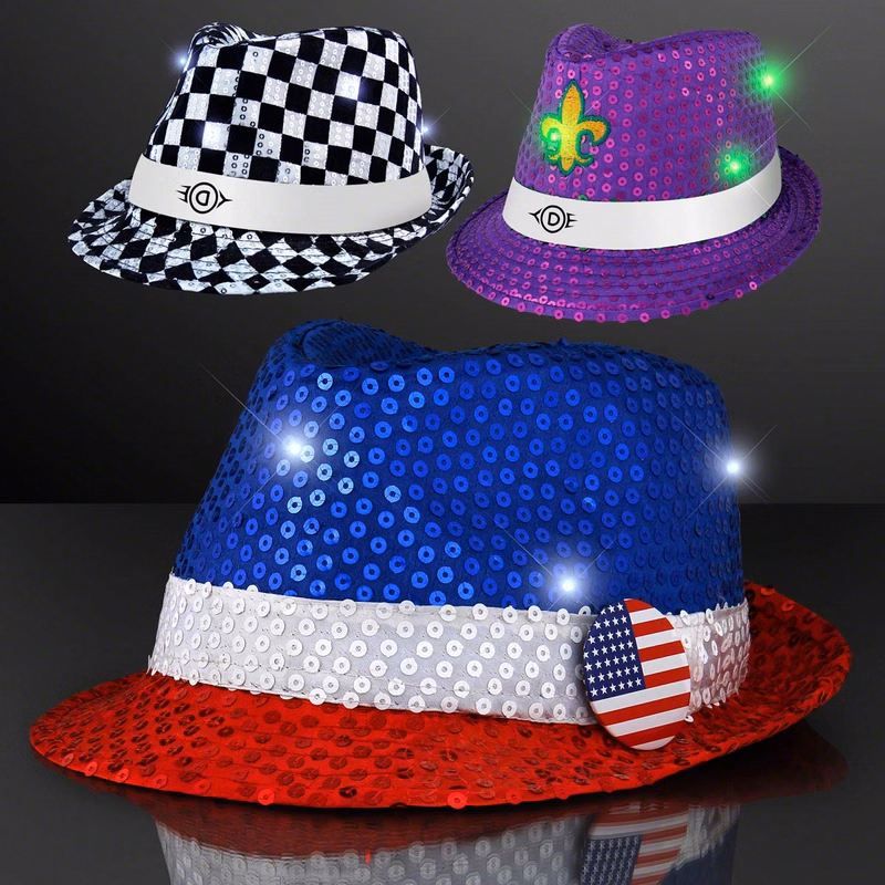 Shiny Colorful Fedora Hats with White Bands
