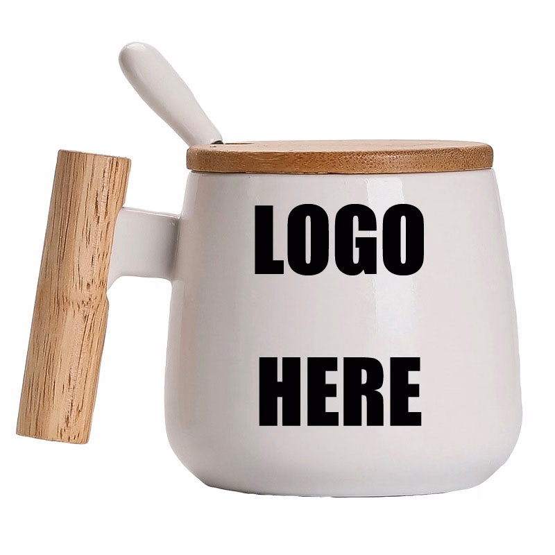 Custom 15 OZ Wooden Handle Coffee Mug with Lid and Spoon