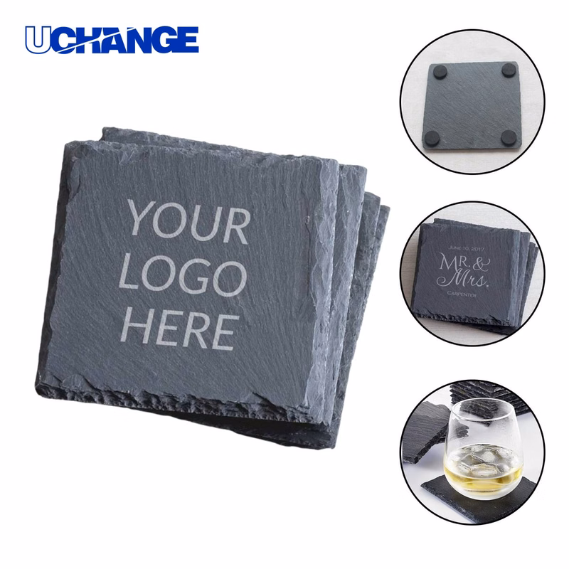 Square Etched Slate Coaster Mat for Drinks