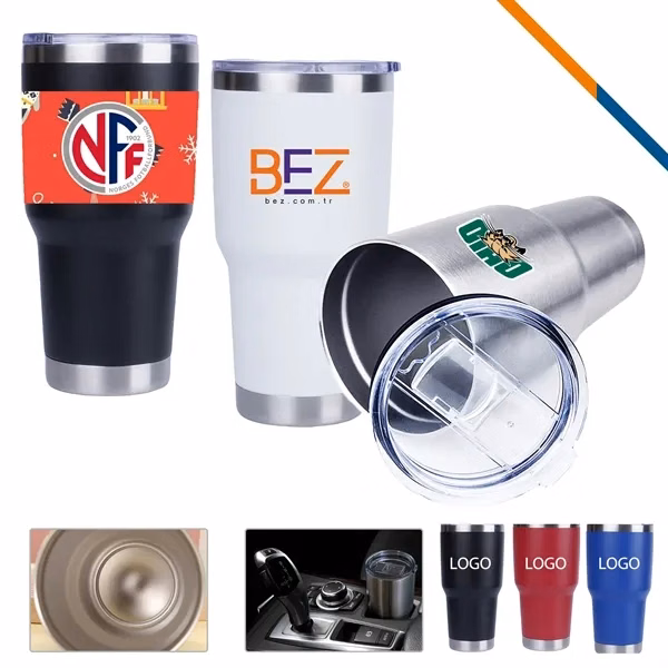 Custom 30 oz Stainless Steel Tumbler with Clear Lid — Full-Color Travel Drinkware