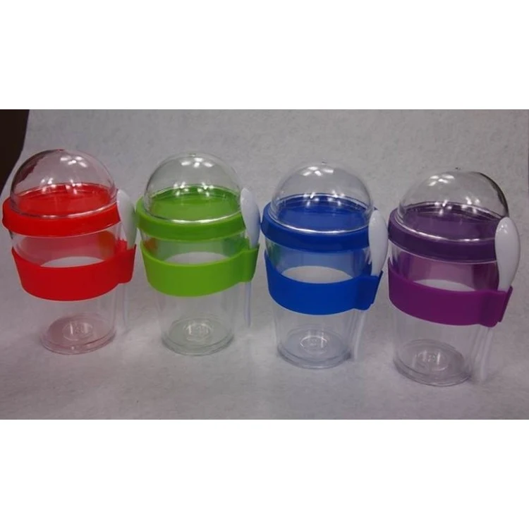 Double Layers PP Plastic Salad Mug Cup with Spoon 1