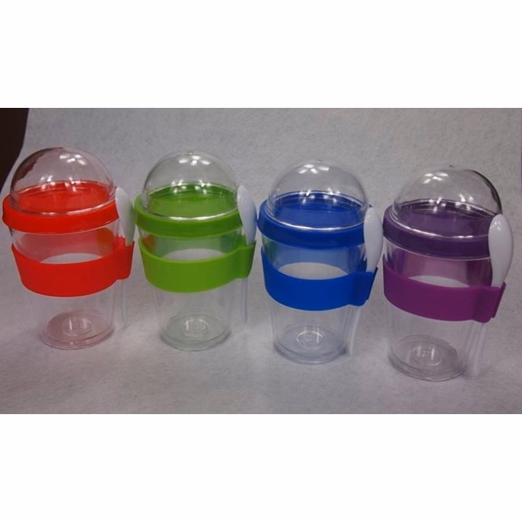 Double Layers PP Plastic Salad Mug Cup with Spoon