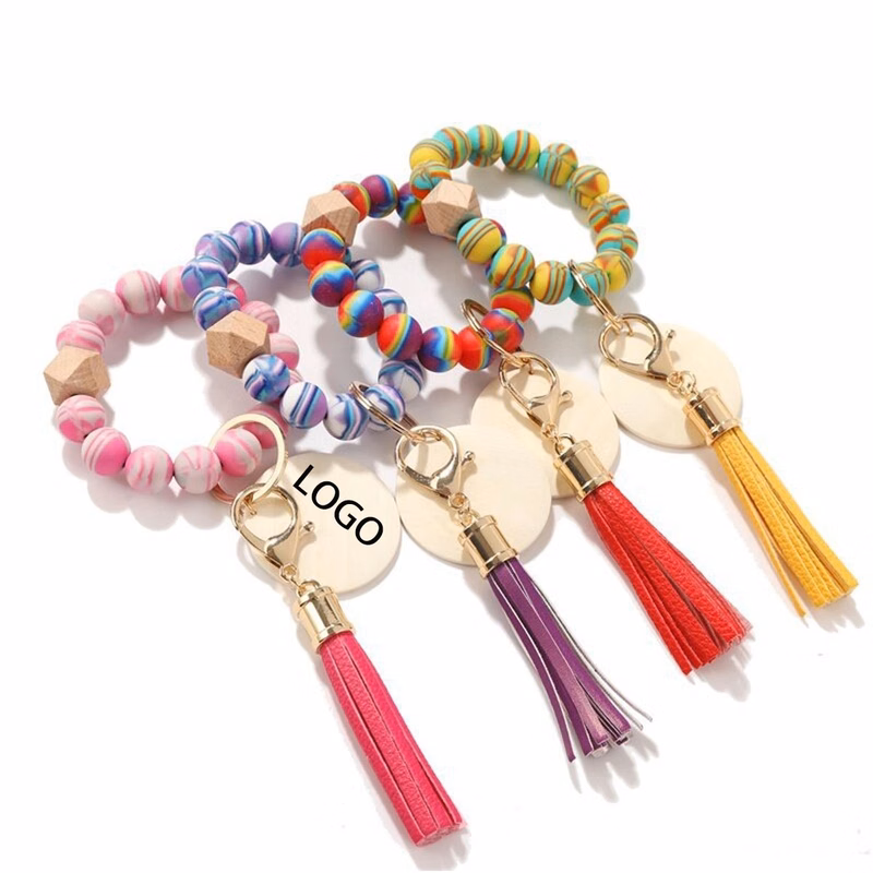 Tie Dye Rubber Bead Wood Bead Bracelet Keychain