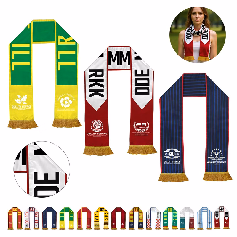 Premium 140gsm Satin Soccer Fans Scarf With Tessel