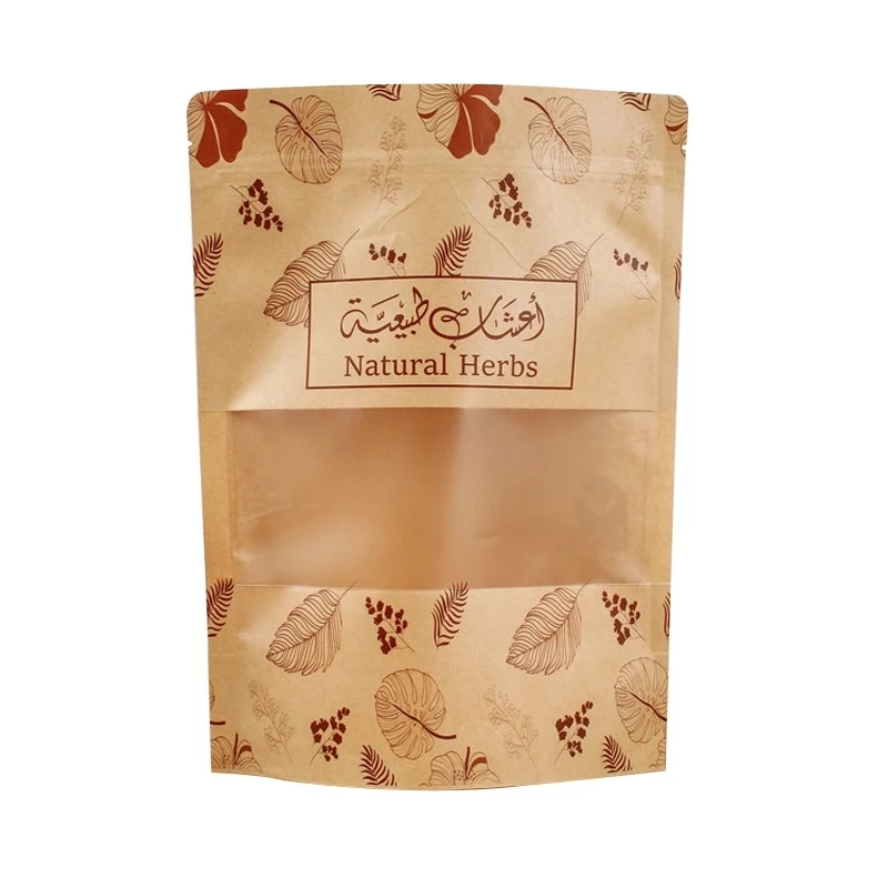 Custom Printed Zip Lock Kraft Stand Up Bags with Window 1