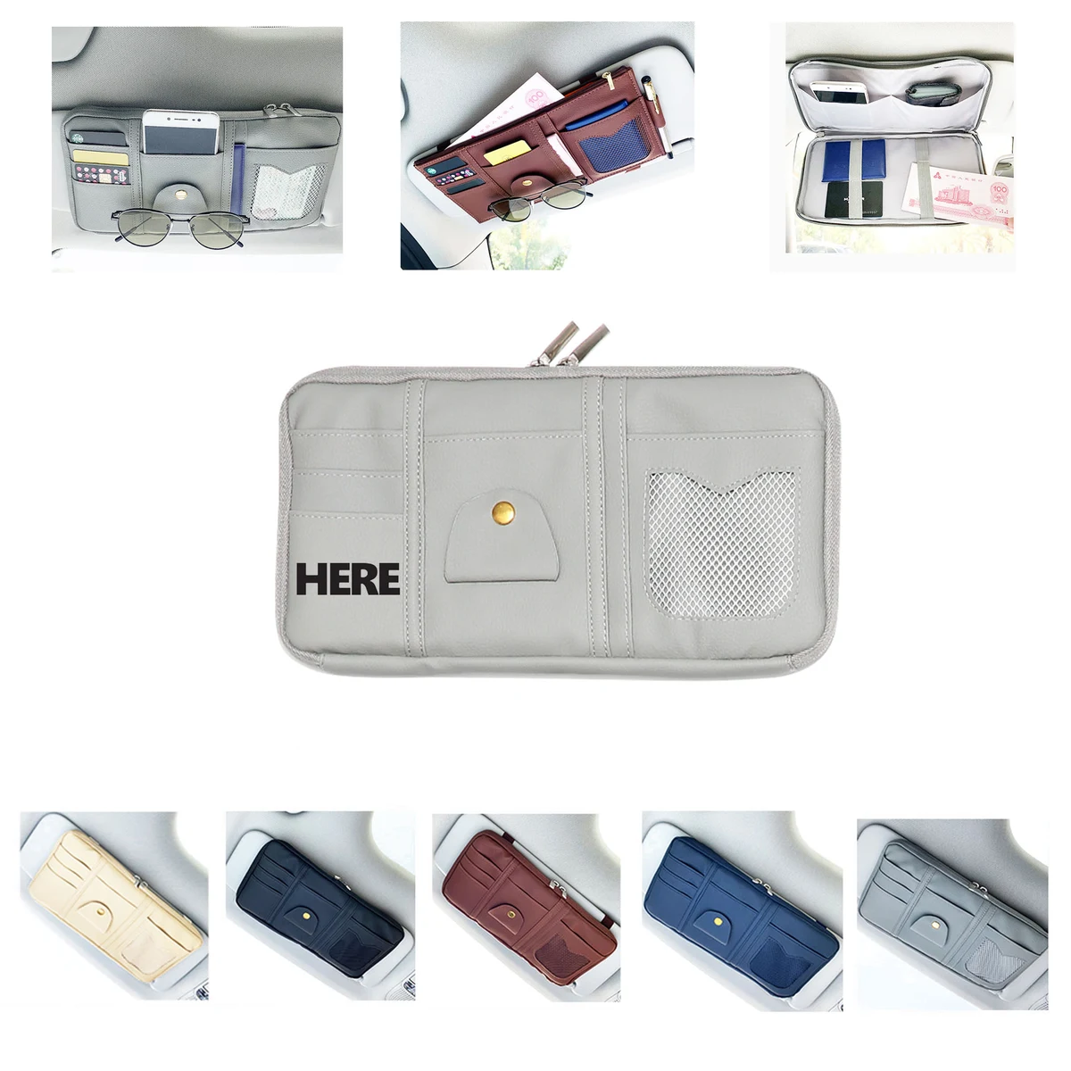Leather Car Sun Visor Cover Organizer Bag 1
