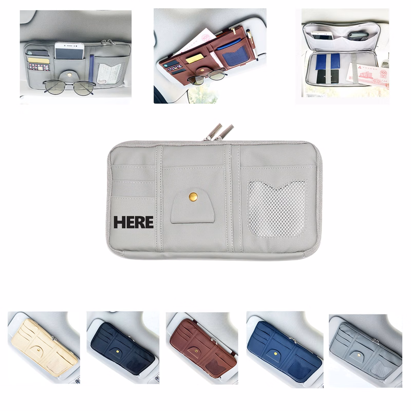 Leather Car Sun Visor Cover Organizer Bag