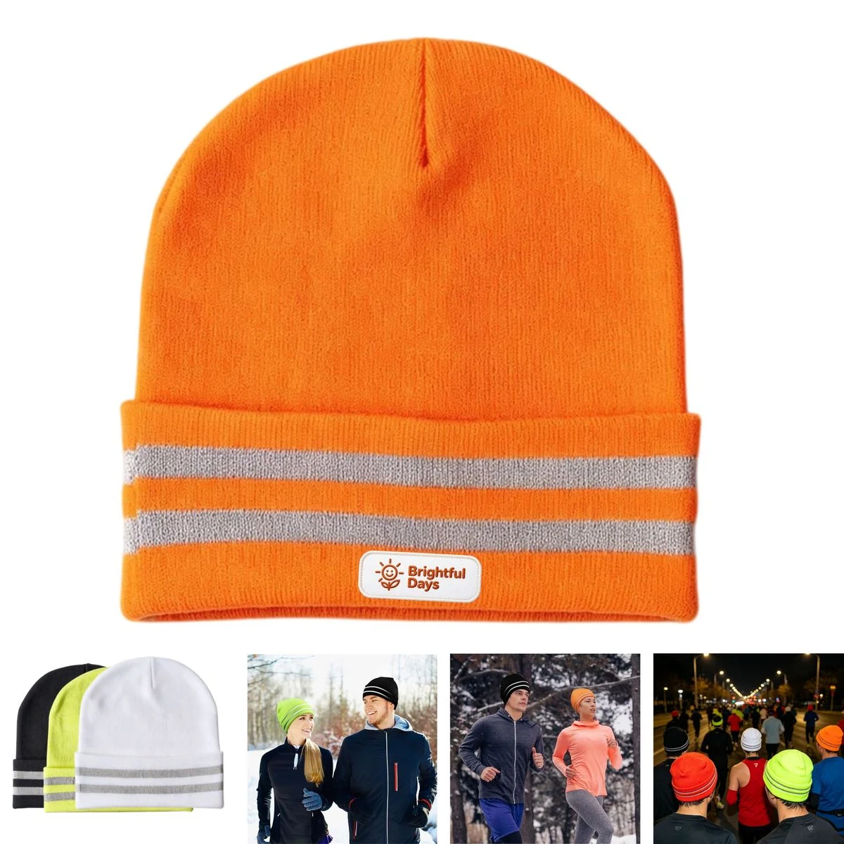 Reflective Strip Knit Beanie Hat 1
