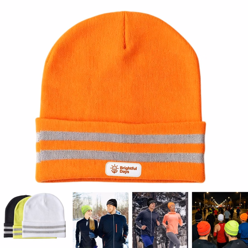 Reflective Strip Knit Beanie Hat