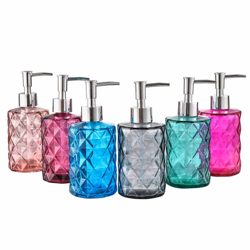 11 OZ Stylish Blue Glass Soap Dispenser