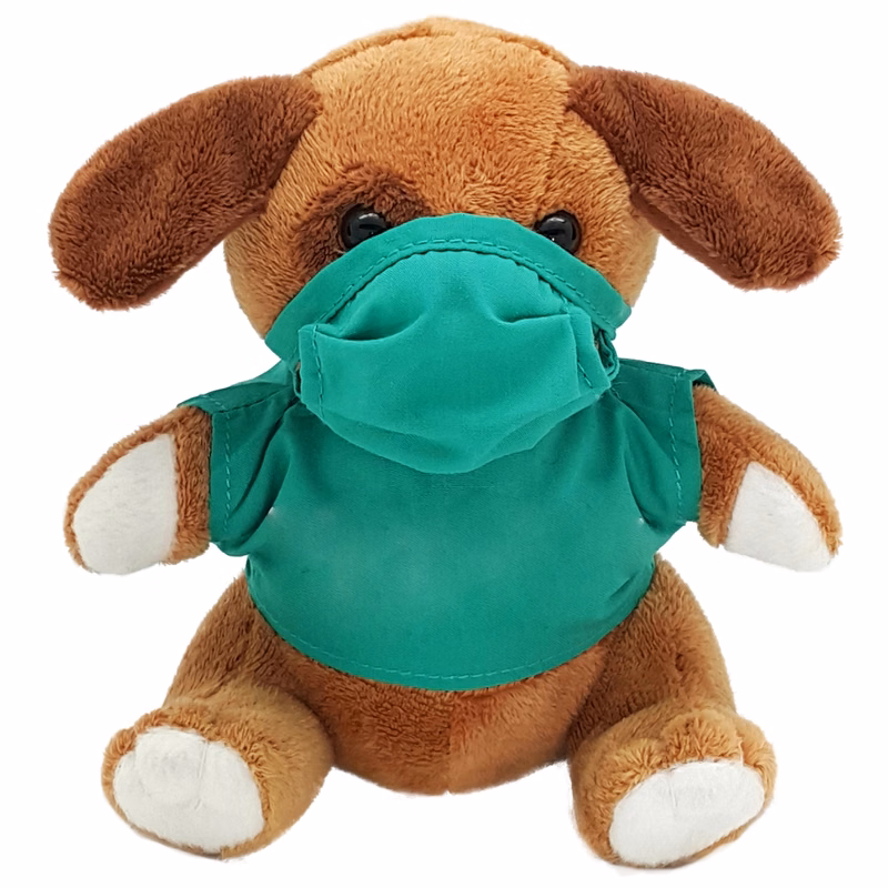 6" Beanie Dog with Scrub Suit and Embroidered Eyes