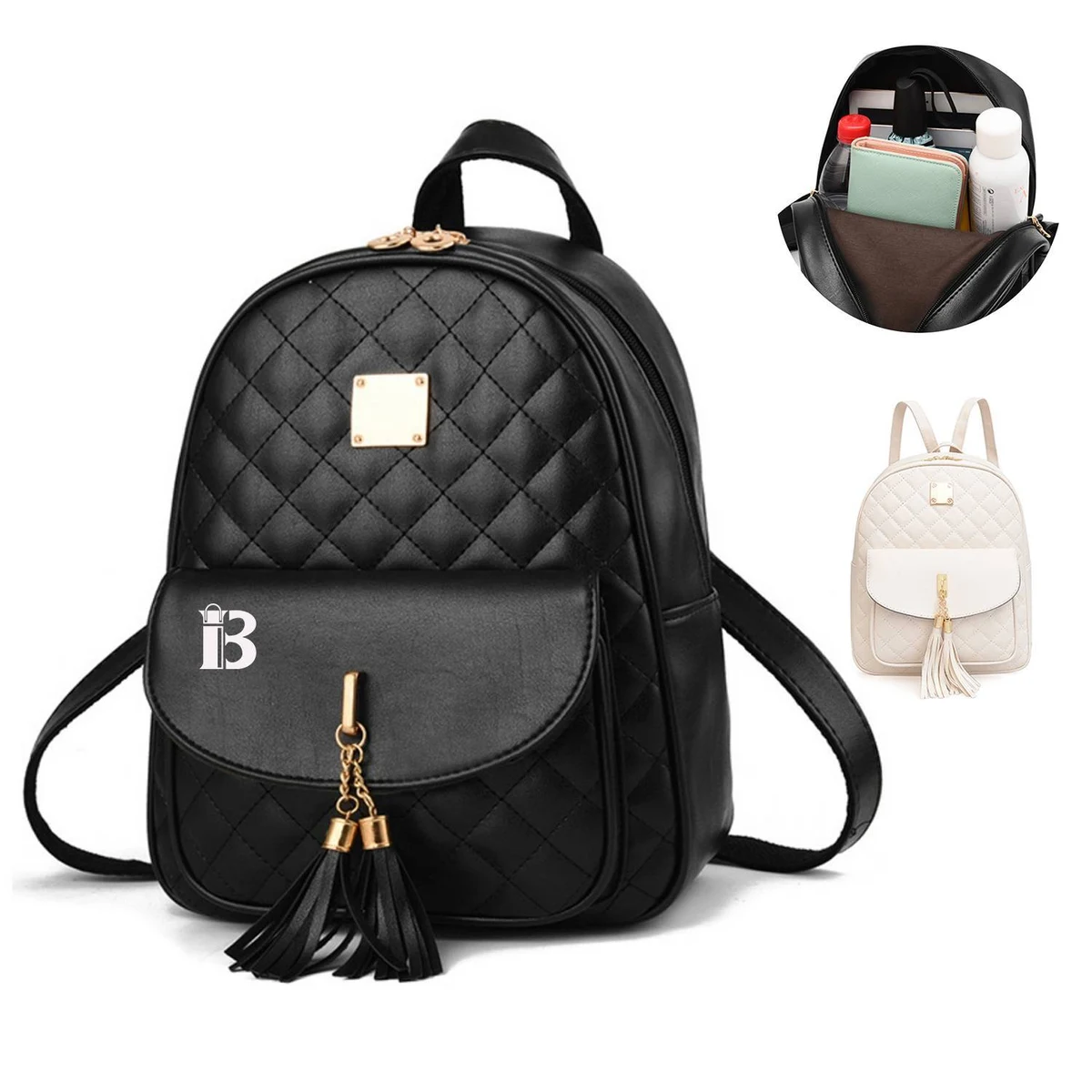 PU Leather Double Zipper Tassel Backpack 1