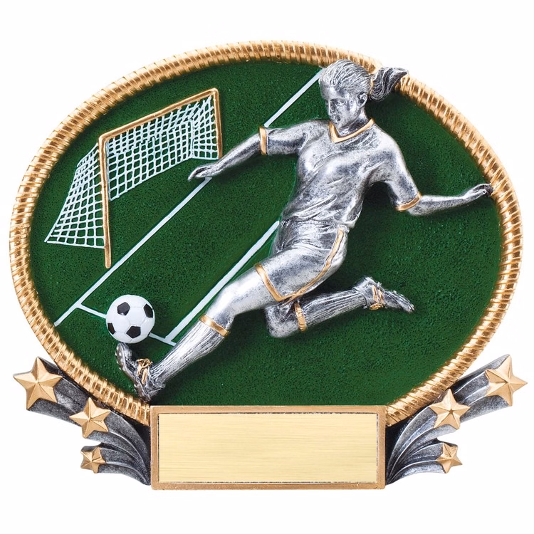 Large Soccer Female 3D Oval Resin Awards