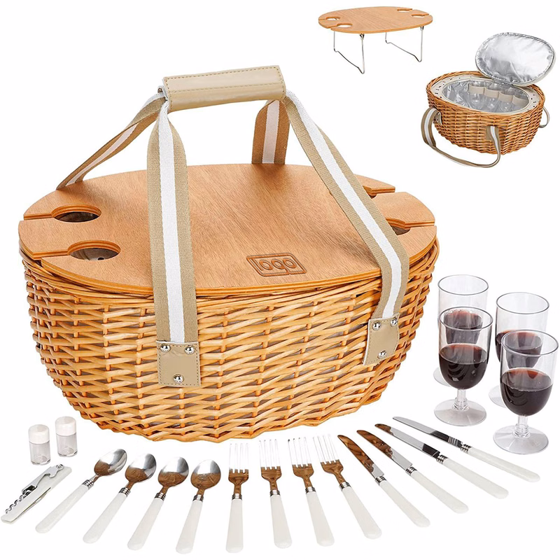 Round Portable Picnic Basket For Knife And Fork Table