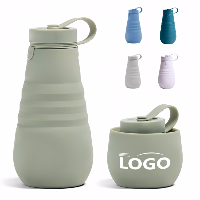 20 oz Silicone Foldable Water Bottle with Wide Mouth