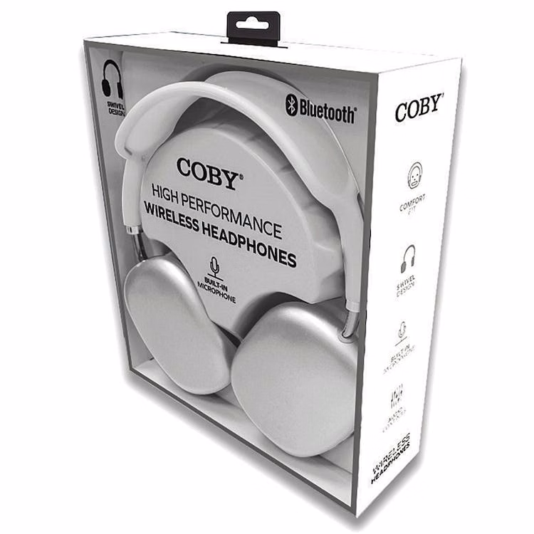 COBY Wireless Headphones - High Performance Silver