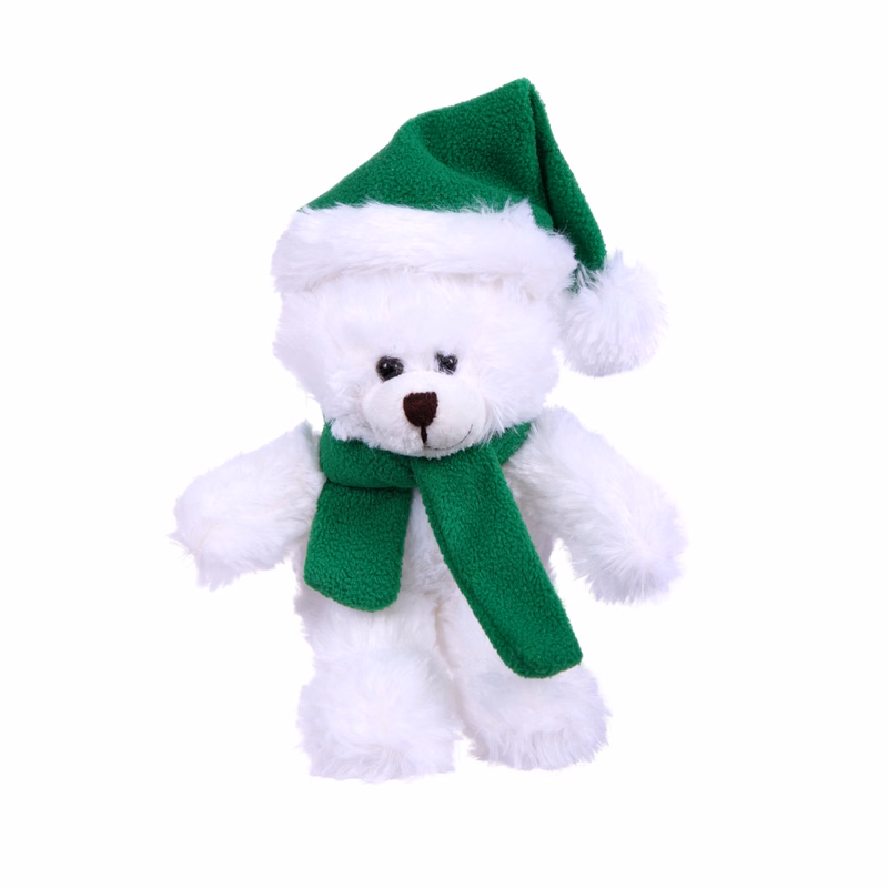 Soft Plush Stuffed White Bear with Christmas Hat and Scarf