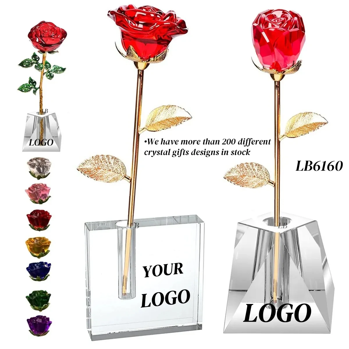 Wholesale Red Crystal Rose in Vase Flower Bouquet Gift Set 1