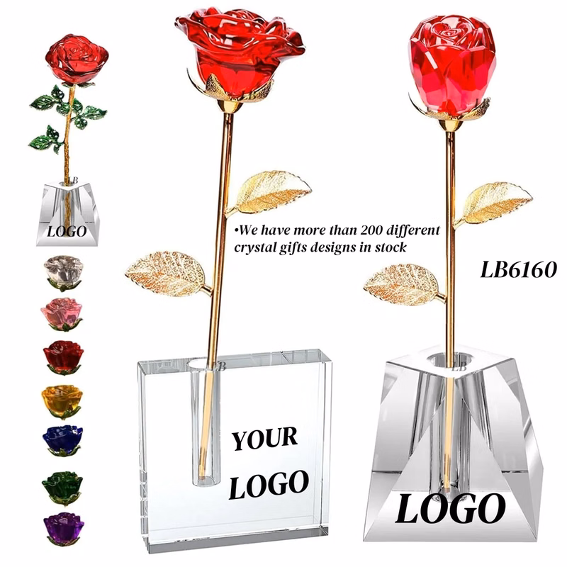 Wholesale Red Crystal Rose in Vase Flower Bouquet Gift Set