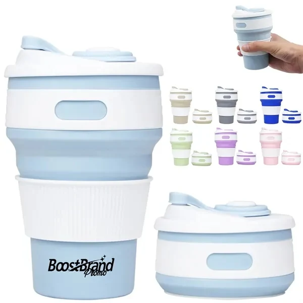 Custom 12 oz Collapsible Silicone Travel Coffee Mug with Lid — Eco-Friendly Promo 1