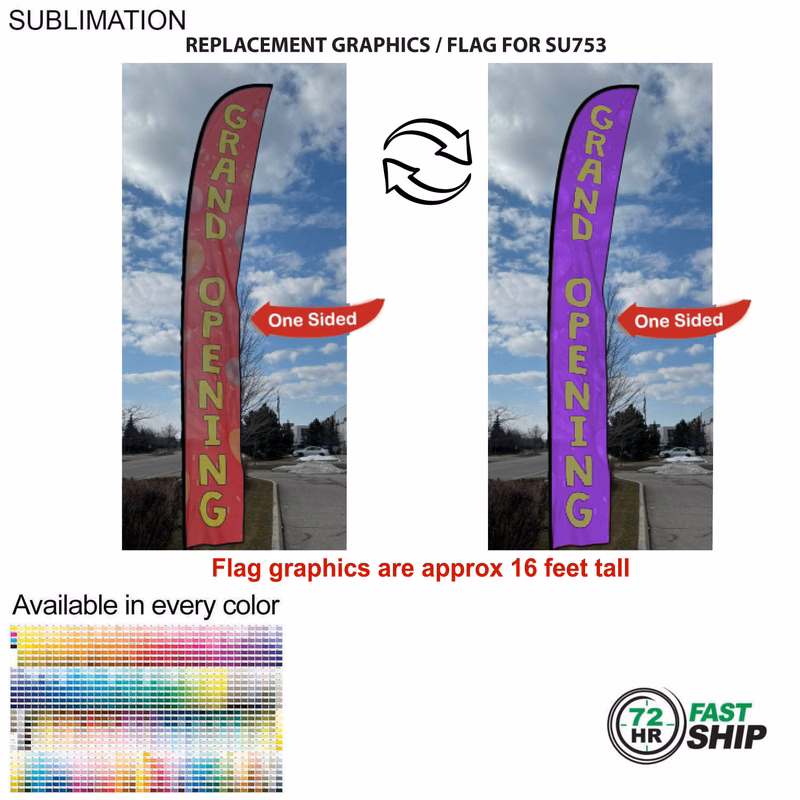 72Hr Fast Ship - Replacement Flag for 19' X-Large Feather Flag Kit, Full Color Graphics One Side