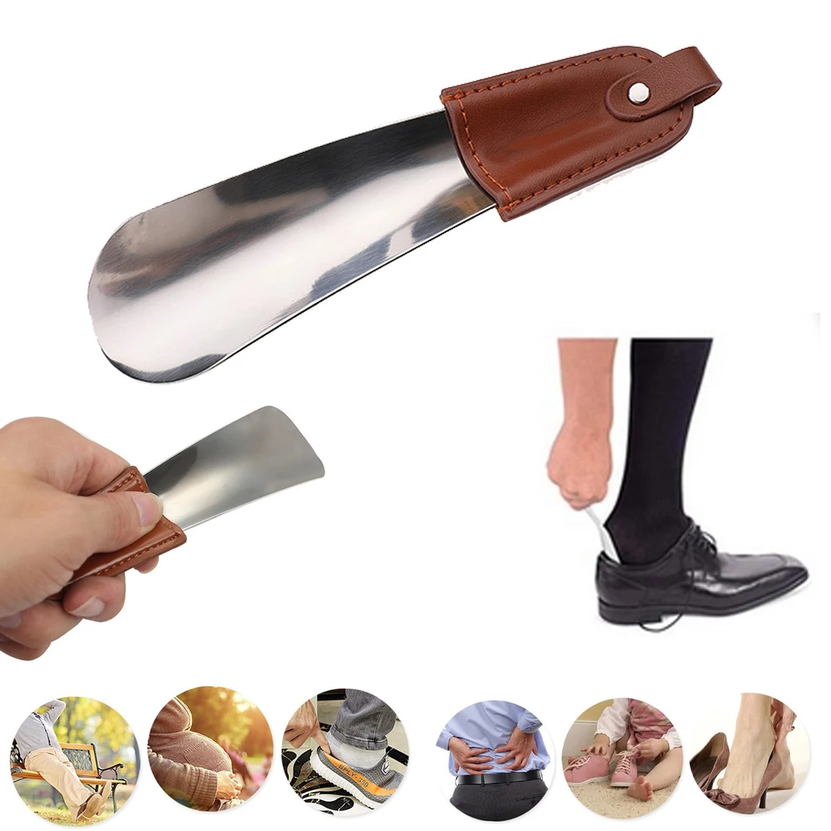 Shoe Horn Stainless Steel With Pu Leather 1