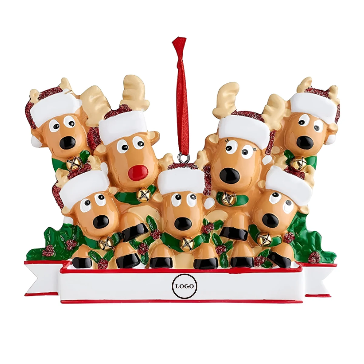 Festive Resin Reindeer Ornament with Customizable Banner 1