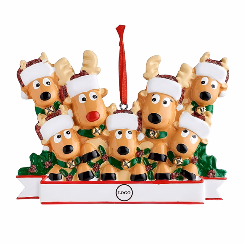 Festive Resin Reindeer Ornament with Customizable Banner