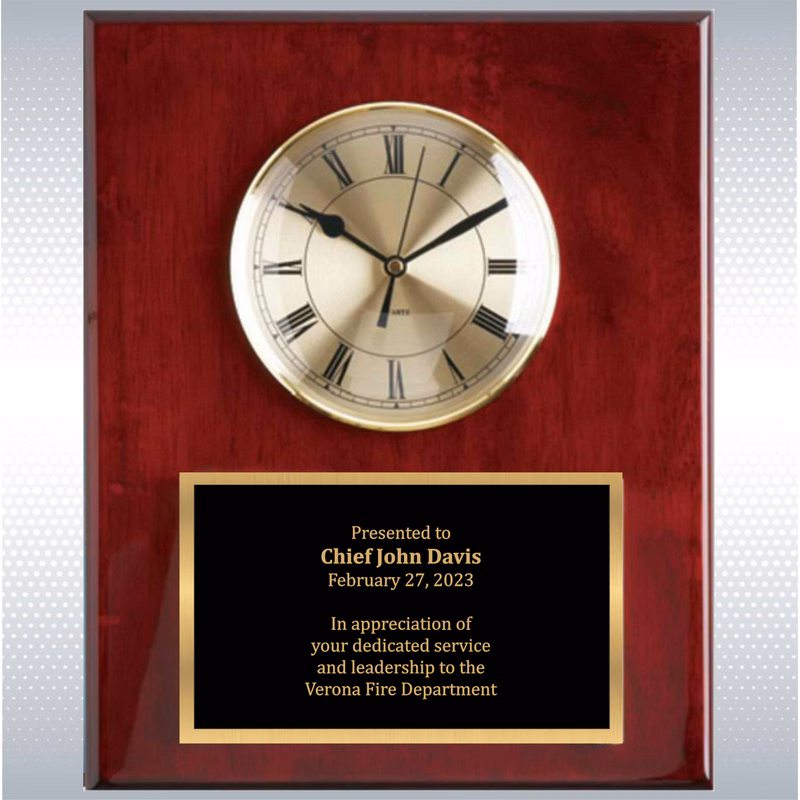 Piano Finish Solid Wood Plaque W/ Clock