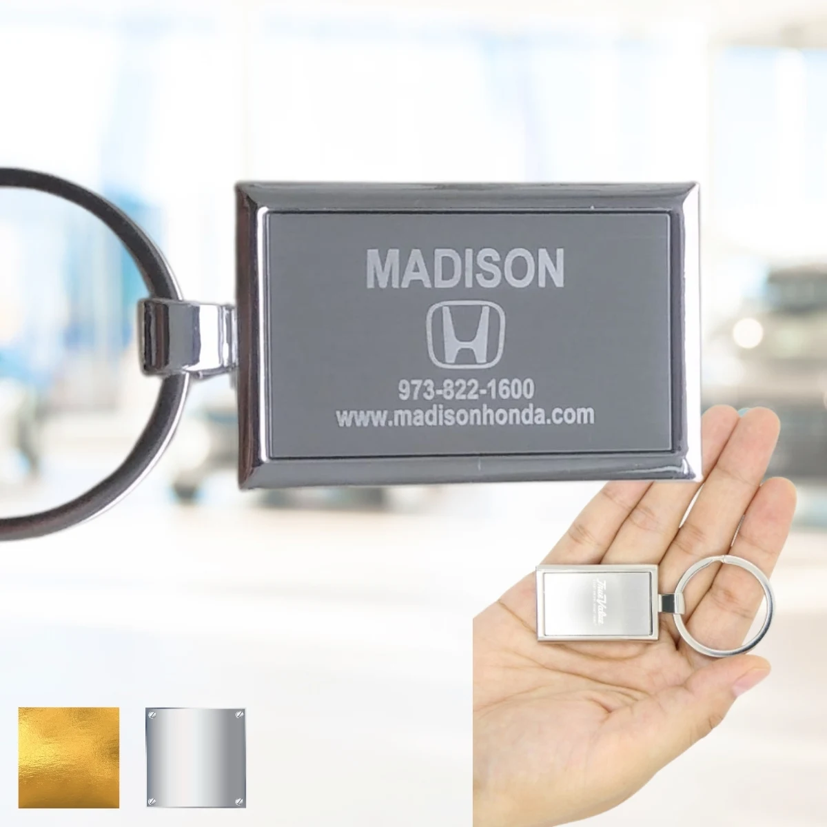 Rectangular Metal Chrome Keychain 1