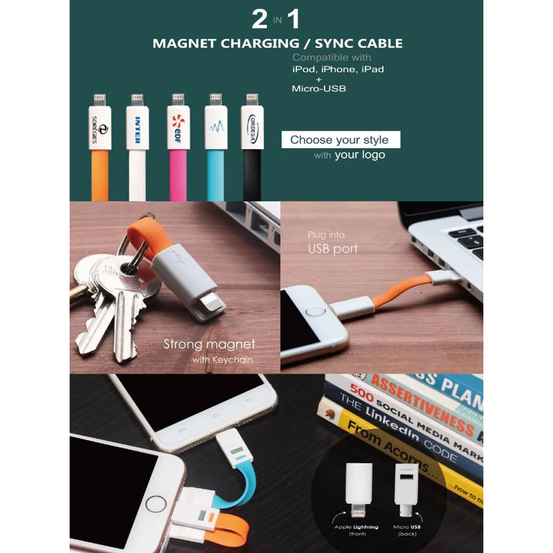USB Magnet Charging Cable W/ Keychain 2 In 1 1