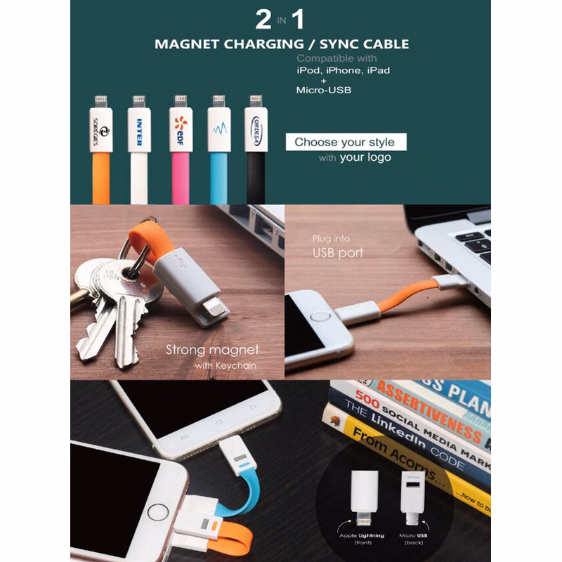 USB Magnet Charging Cable W/ Keychain 2 In 1