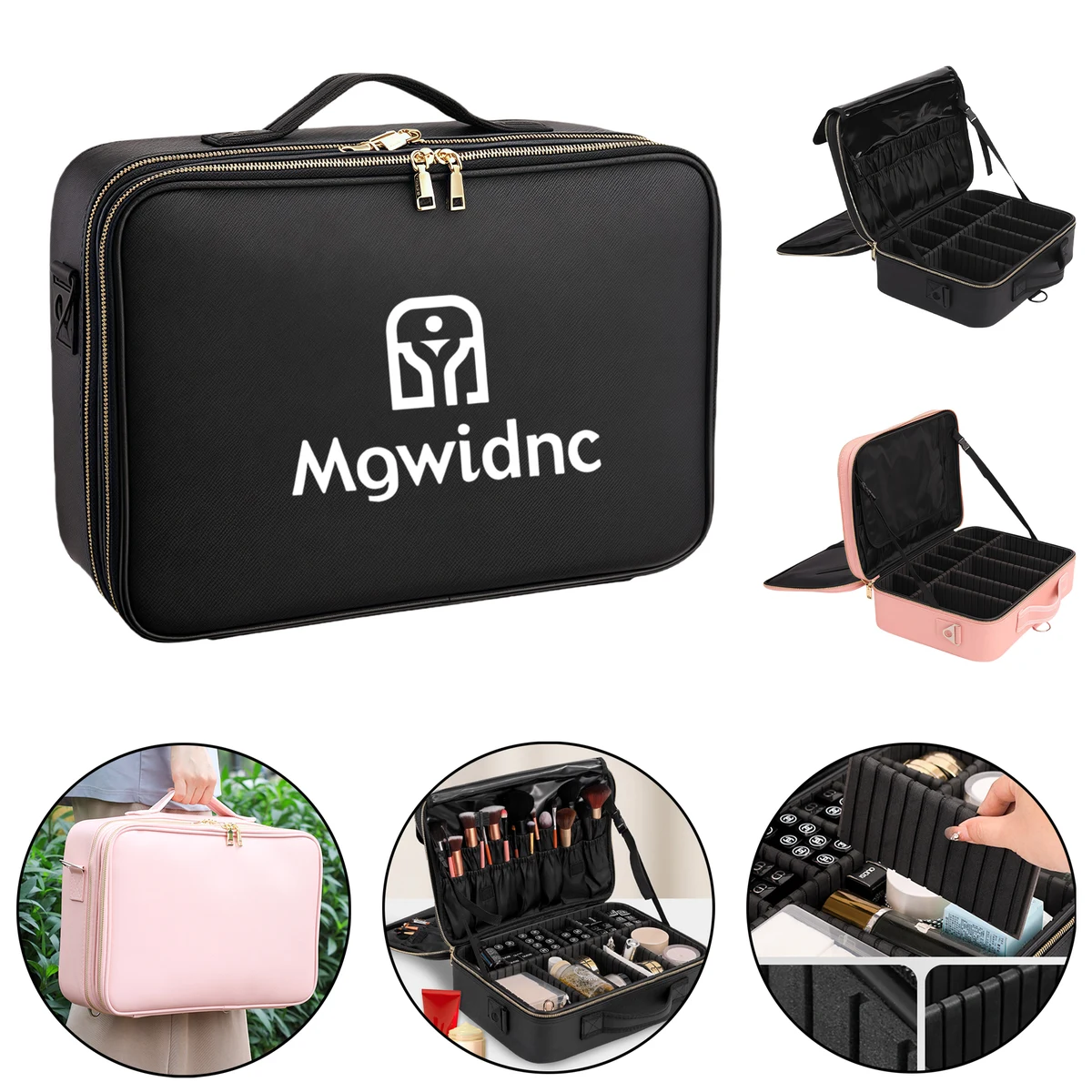 Portable Large Capacity 3-Layer Leather Makeup Bag 1