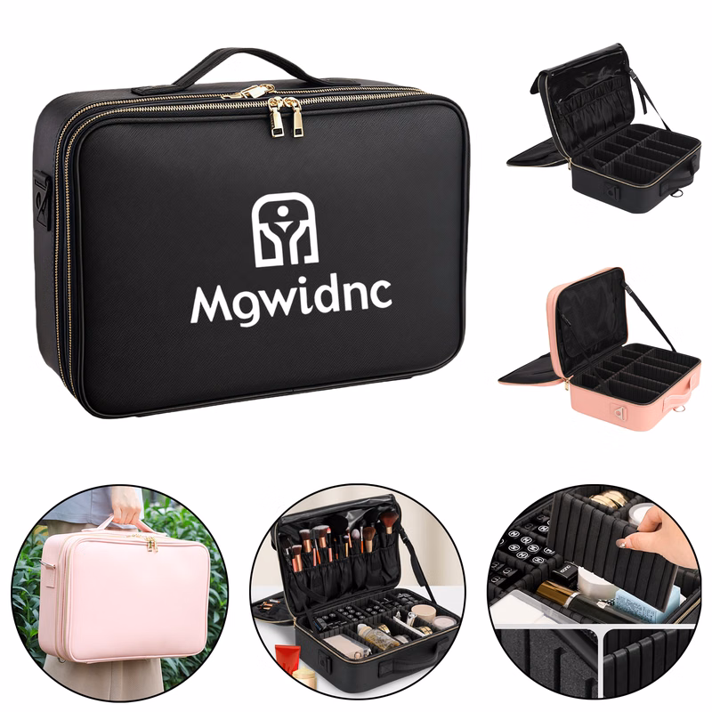 Portable Large Capacity 3-Layer Leather Makeup Bag