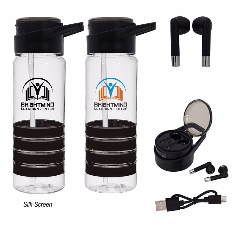 24 Oz. Banded Gripper Bottle With Wireless Earbuds