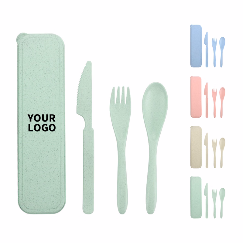 Wheat Straw Cutlery Set With Travel Case 8.3" Length X 2.2" Width