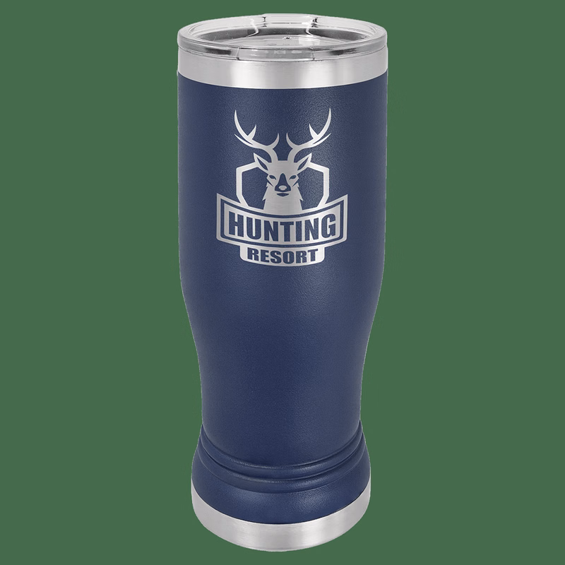 14 oz. Navy Blue Laser Engraved Polar Camel Pilsner Tumbler w/Clear Lid