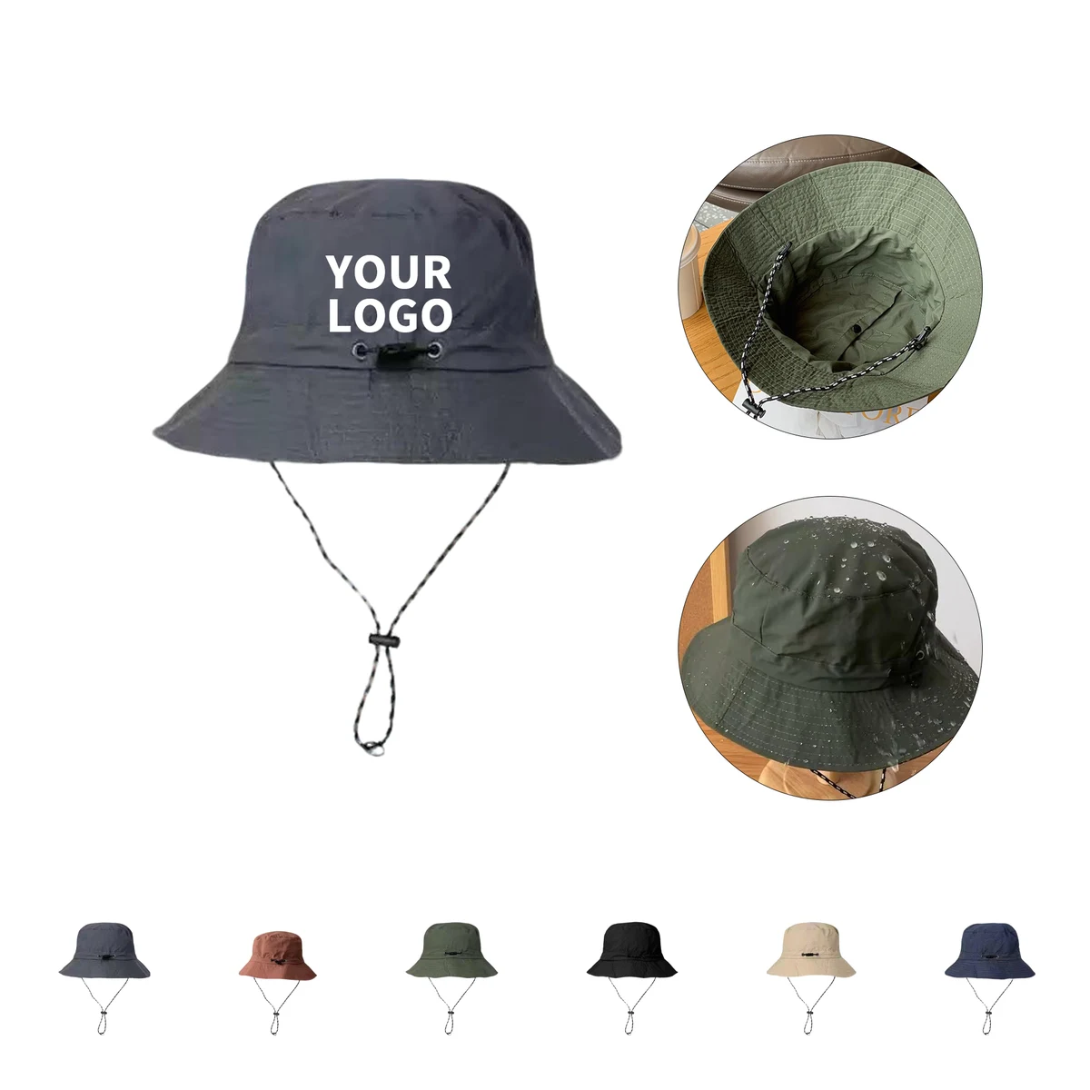 Polyester Wide Brim Bucket Hat With Adjustable Strap 1