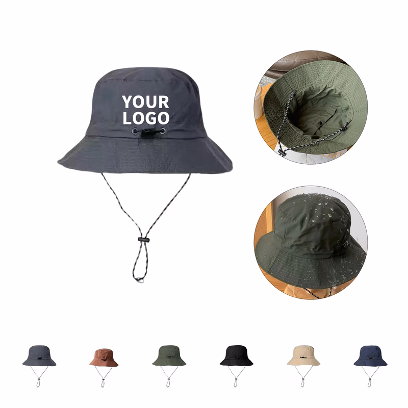 Polyester Wide Brim Bucket Hat With Adjustable Strap