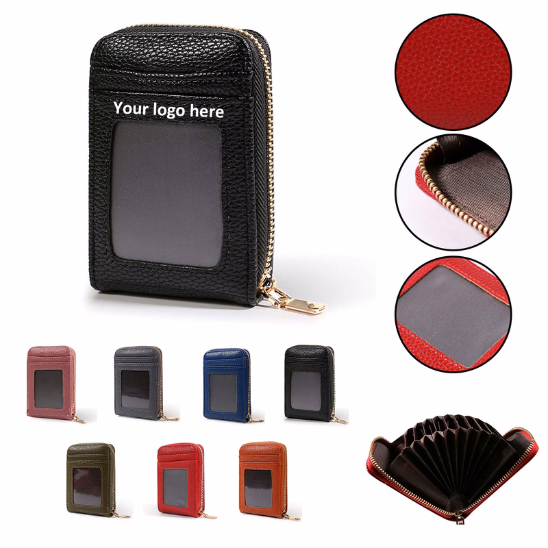 Rfid Leather Card Holder With Zipper