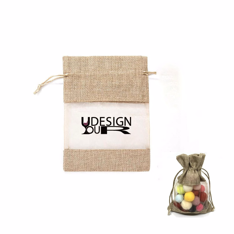 Transparent Mesh Burlap Gift Bags with Drawstring